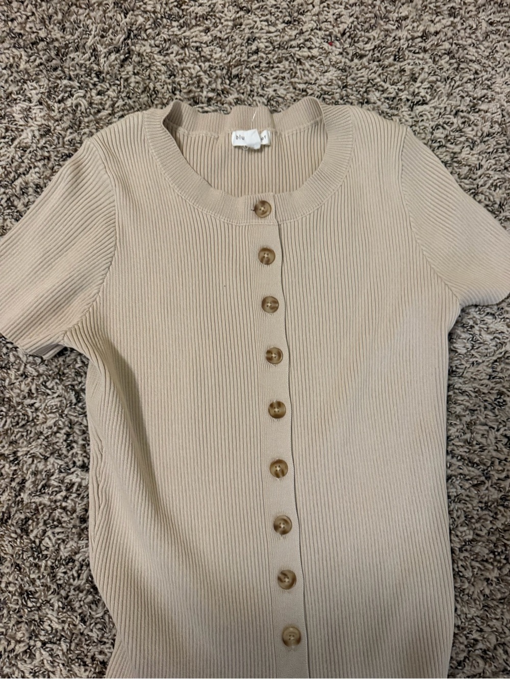 Bluenotes Beige Short Sleeve Ribbed Button Cardigan